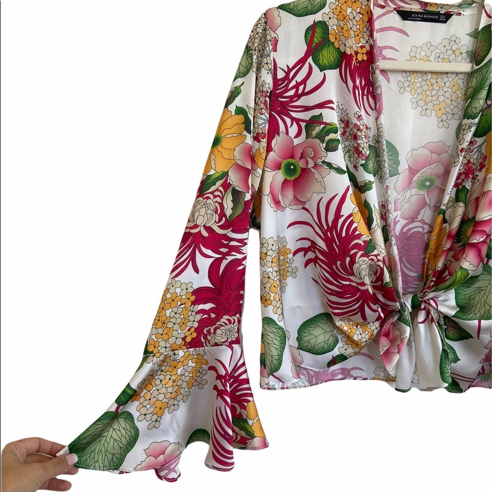 ZARA TROPICAL PATTERN RETRO BLOUSE - Picture 5 of 10